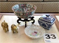 Oriental style bowls, decorative elephants &
