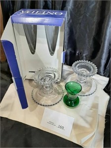Forest Green Bud Vase and 2 Crystal Glasses