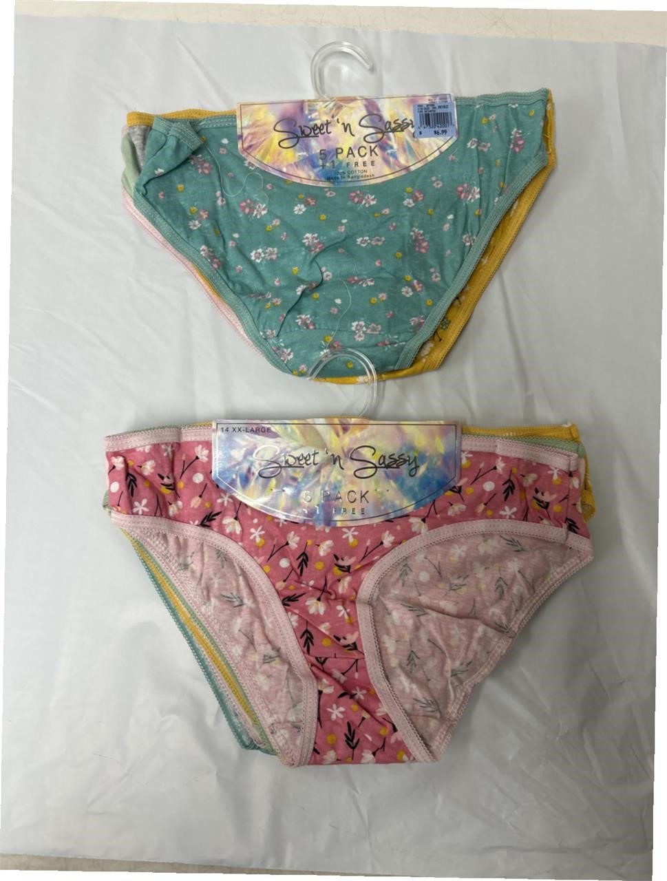 2 pk Sweet n Sassy 5 pack + 1, XXL, girl underwear
