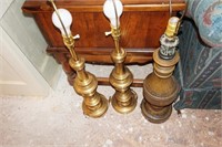 Two Brass and One Wood Lamp