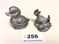 2" Old English Pewter Duckling And Stork