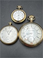 LOT OF 3 GOLD FILLED POCKET WATCHES FOR PARTS