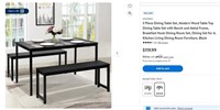 N7593 3 Piece Dining Table Set w Bench Black