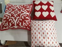 3 Red and White Throw Pillows