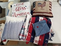 Red, White and Blue Throw Pillows and Tablcloths