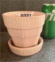 McCoy Pottery 5" Pink Basket Weave Flower Pot
