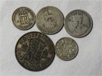 Lot Of 5 Silver British Coins