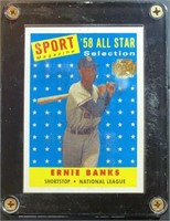 Ernie Banks Topps Card in Display
