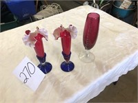 2 Art Glass Vases & 1 Cranberry