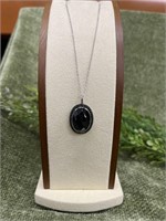 Sterling Silver Oval Black Spinel Pendant w Chain