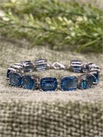 .925 Sterling Silver Blue Topaz Tennis Bracelet