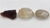 2 Crystal Quartz & 1 Unknown Material