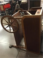 Rolling Wood Tea Cart with Glass Tray and Drawers