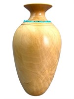 Alaskan Wood Turned Vase With Turquoise Inlay