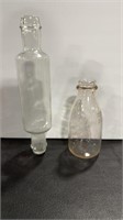 ANTQ. GLASS ROLLING PIN & GLASS CREAM BOTTLE.