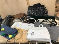 Box of handbags and tote bags