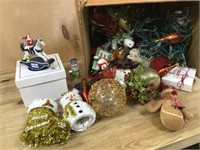 Box of Christmas decorations and ornaments