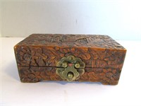 Vintage Carved Wooden Box with Brass Accents