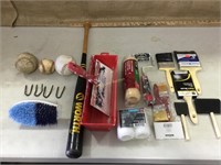 Paint supplies, Worth bat, baseballs