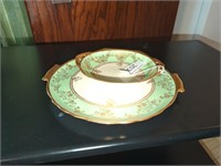 Green/ Gold Serving platter w/ bowl