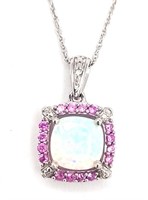 Sterling 2ct Fire Opal & Pink Sapphire Necklace