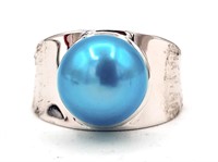 Ladies Sterling Silver Blue Pearl Ring