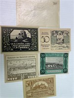 5 Different 50 Heller Bank Notes 1920-1921 Austria