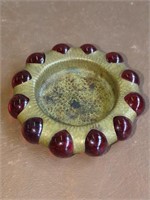 Vintage hammered Brass & Red Marble Jewel Tray,