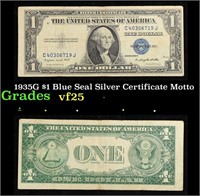 1935G No Motto $1 Blue Seal Silver Certificate Gra