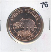 African Wildlife Elephant One Ounce .999 Copper Ro