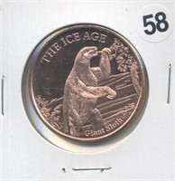 The Ice Age Giant Sloth One Ounce .999 Copper Roun