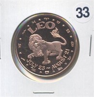 Leo Zodiac Sign Lion One Ounce .999 Copper Round