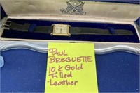 PAUL BREGUETTE 10K GOLD FILLED WATCH - LEATHER