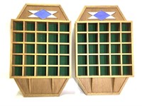 2 Wood Curio Wall Shelves w/ Stained Glass