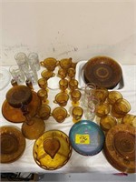 SET OF MID CENTURY AMBER GLASS CHINA, DISNEY