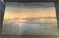 Lawrence McIntyre Signed Sailboat Scene Watercolor