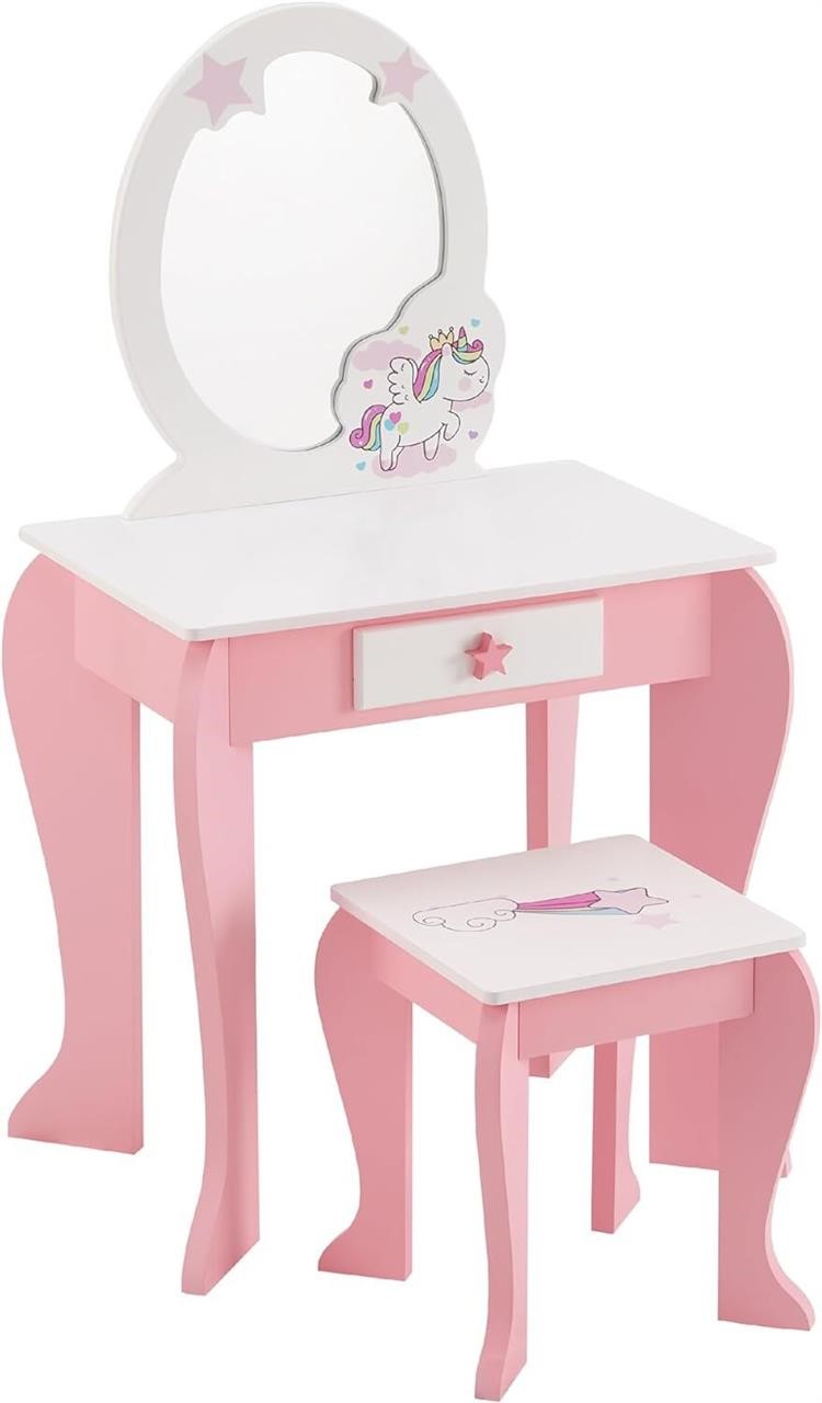 Kids Vanity Table & Stool Set  Unicorn