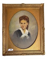 Antique Lady Portrait Painting & Gesso Frame