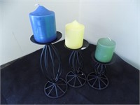 Set 3 Wrought Iron Candle Holders w/ Candles