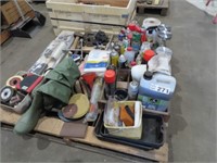 Pallet of spray lubes, Painting tools, Hand tools