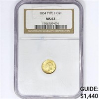 1854 Rare Gold Dollar NGC MS62