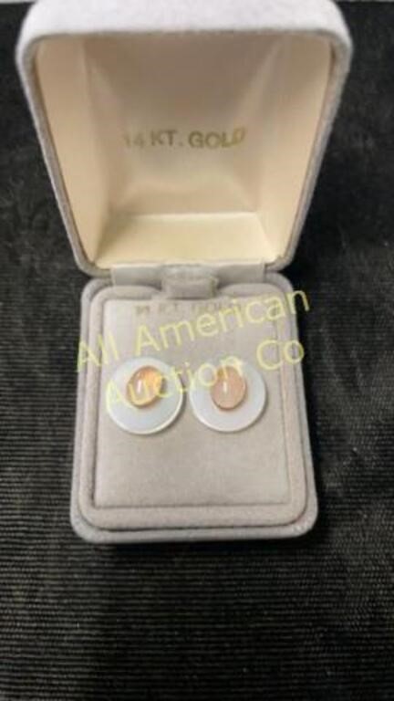 Pair of 14K gold, Opal & Mother of Pearl earrings