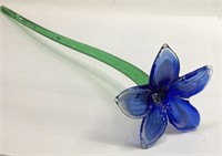 Blue Art Glass Flower Sculpture