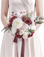 7" Bride Bridesmaid Bouquet, Burgundy Roses