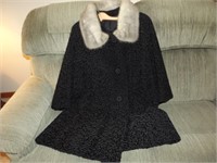 Astrakin Black Coat with Fur Collar