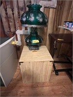 Hurricane lamp, cube table