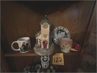 Clock, plate, mugs, etc