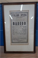 Framed Italian Opera Program