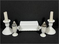 MILK GLASS SERVING ITEMS