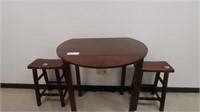 Round Wood Table w/ 2 Stools